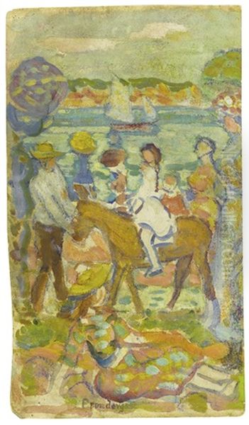 Group Of Figures (with Donkey) Oil Painting by Maurice Prendergast