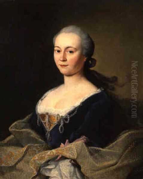 Bildnis Einer Jungen Dame In Blauem Kleid Oil Painting by Anton Joseph Von Prenner