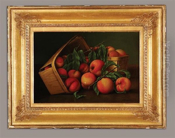 Still Life Of Two Baskets Of Peaches Oil Painting by Levi Wells Prentice