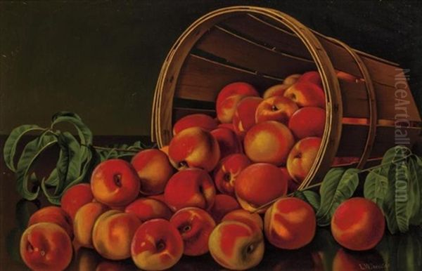 Still Life With Peaches In A Basket Oil Painting by Levi Wells Prentice