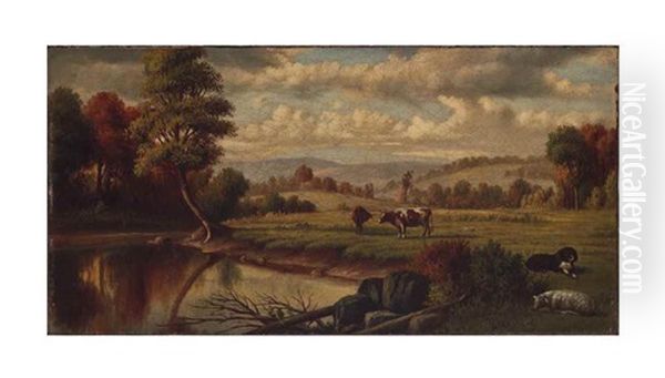 Cows Watering Oil Painting by Levi Wells Prentice