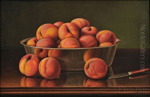 Still Life With Peaches In A Silver Bowl Oil Painting by Levi Wells Prentice