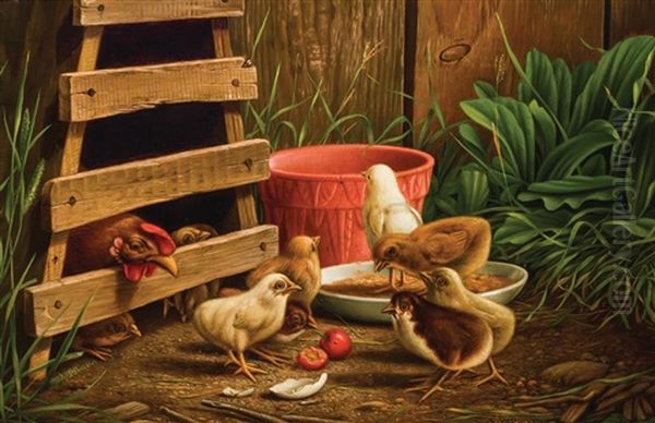 Barnyard Scene Oil Painting by Levi Wells Prentice