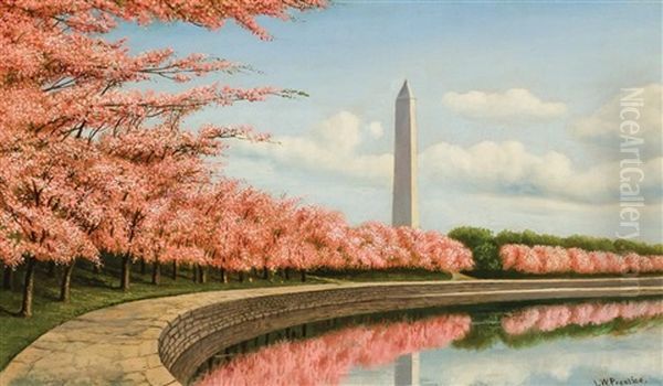 Cherry Blossoms Along The Tidal Basin, Washington, D.c. Oil Painting by Levi Wells Prentice