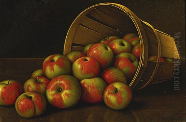 Still Life With Overturned Basket Of Apples Oil Painting by Levi Wells Prentice