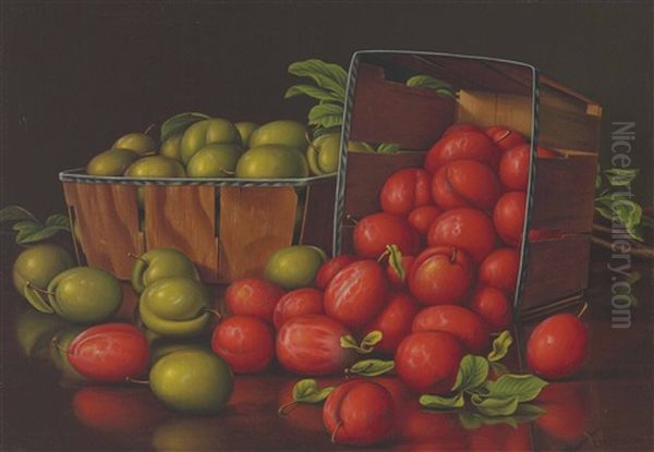 Red And Green Plums Oil Painting by Levi Wells Prentice