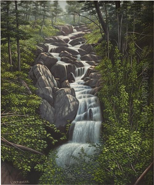 Waterfall In The Woods Oil Painting by Levi Wells Prentice