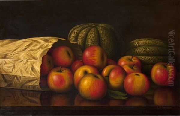 Apples, Melons And Paper Bag Oil Painting by Levi Wells Prentice