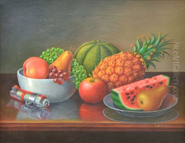 Still Life With Watermelon And Fruits Oil Painting by Levi Wells Prentice