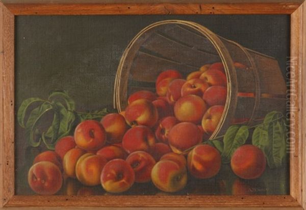 Still Life With Peaches In Basket Oil Painting by Levi Wells Prentice