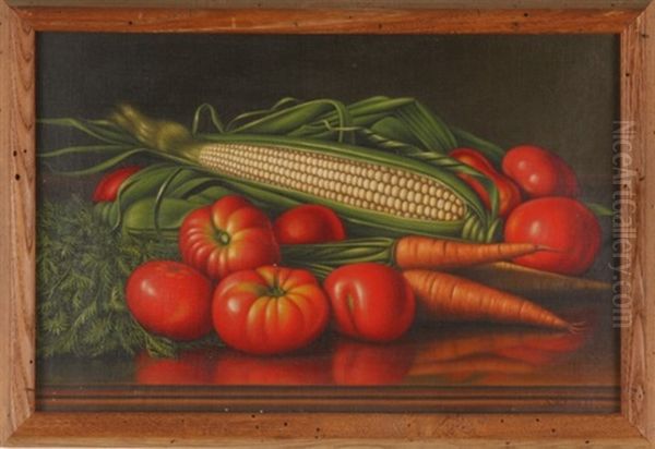 Still Life With Corn, Carrots And Tomatoes Oil Painting by Levi Wells Prentice