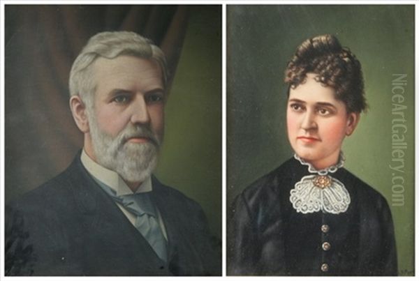 Portrait Of Artist's Mother  (+ Father; 2 Works) Oil Painting by Levi Wells Prentice