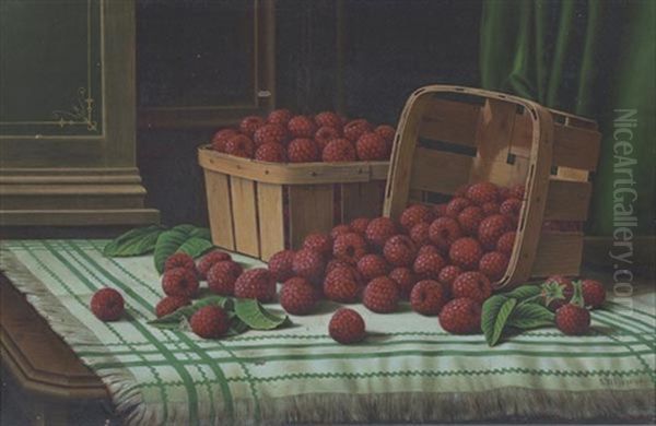 Baskets Of Raspberries On A Tabletop Oil Painting by Levi Wells Prentice