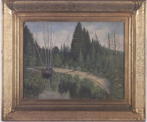 Forest Landscape, Raquette Lake, Ny (?) Oil Painting by Levi Wells Prentice