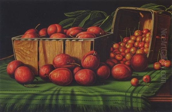 Still Life With Plums And Cherries Oil Painting by Levi Wells Prentice