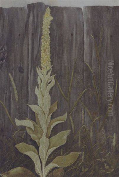 Flowering Plant Against A Fence Oil Painting by Levi Wells Prentice