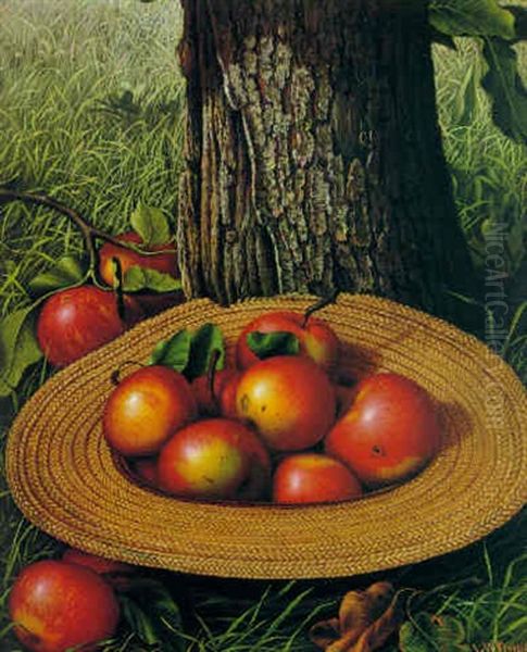 Straw Hat With Apples Oil Painting by Levi Wells Prentice