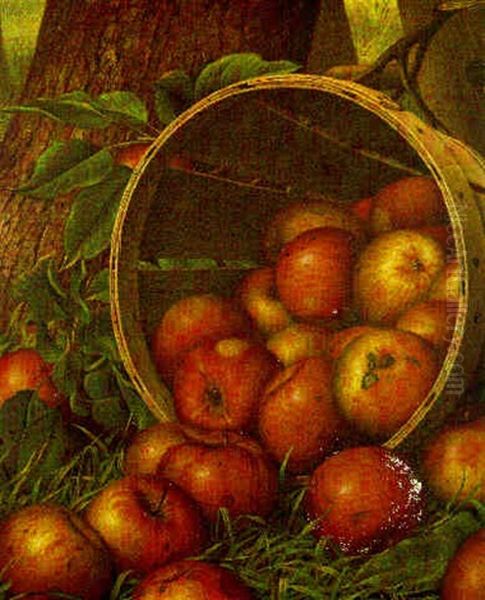 Basket Of Apples At The Foot Of A Tree Oil Painting by Levi Wells Prentice