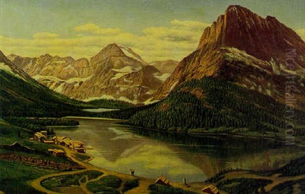 Swiftycurrent Lake, Many Glaciers Region, Glacier National Park, Montana Oil Painting by Levi Wells Prentice