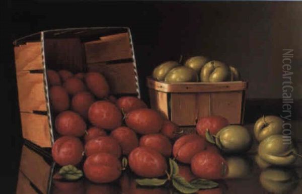 Baskets Of Plums Oil Painting by Levi Wells Prentice