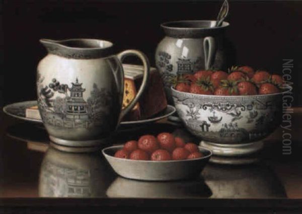 Still Life With Porcelain And Strawberries Oil Painting by Levi Wells Prentice