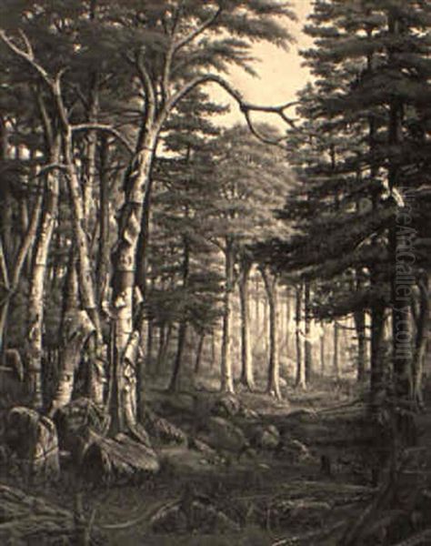 Woodland Scene Oil Painting by Levi Wells Prentice