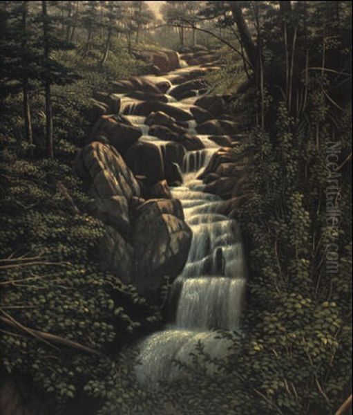 Mountain Waterfall Oil Painting by Levi Wells Prentice