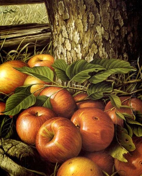 Apples And Tree Trunk Oil Painting by Levi Wells Prentice