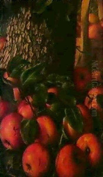 Basket Of Apples Beneath                                    A Tree Oil Painting by Levi Wells Prentice