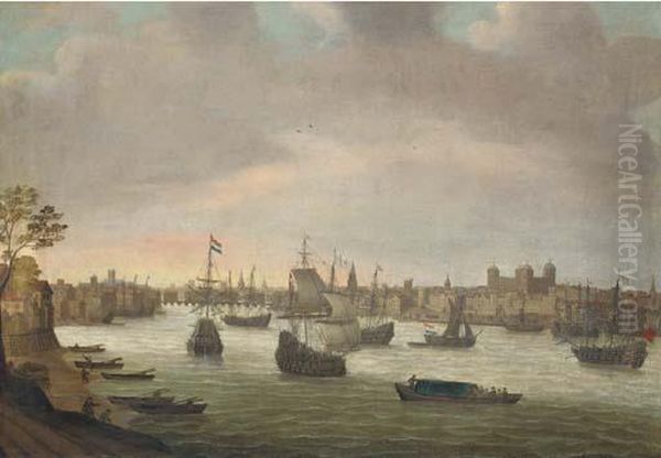 View Of The Thames From Southwark Oil Painting by Cornelis Bol