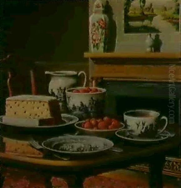 Tea, Cake And Strawberries Oil Painting by Levi Wells Prentice