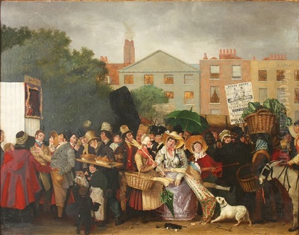 A Throng In Leicester Square Oil Painting by Edward Prentis