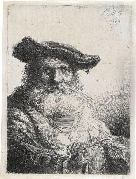 Old Man With A Flowing Beard And Velvet Cap Oil Painting by Ferdinand Bol