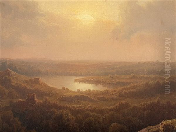 Landscape At Sunset Oil Painting by Otto Press