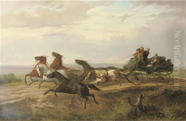 The Runaway Carriage Oil Painting by Johann Erdmann Gottlieb Prestel