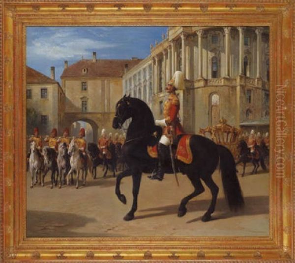 Ausruckung Der Ersten Arcierenleibgarde Mit Dem Imperialwagen Auf Dem Wiener Michaelerplatz Oil Painting by Johann Erdmann Gottlieb Prestel