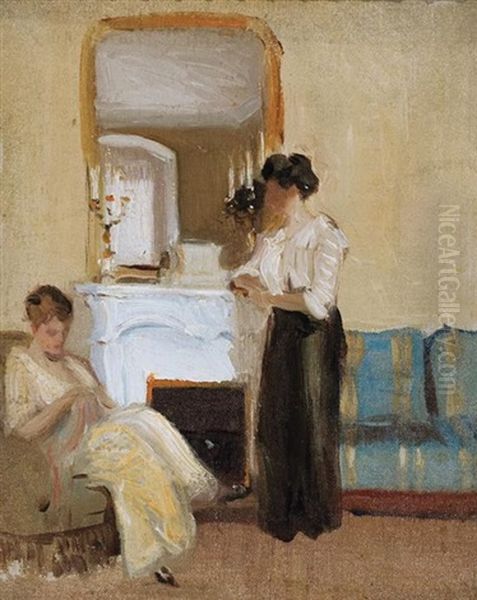 Two Women By Fireplace Oil Painting by May Wilson Preston