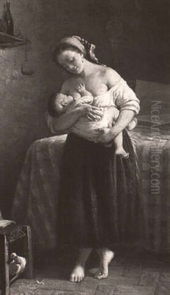 Mother And Child Oil Painting by Cletofonte Preti