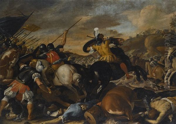 A Cavarly Skirmish Oil Painting by Mattia Preti