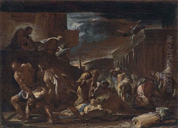 Victims Of The 1656 Plague In Naples (bozzetto) Oil Painting by Mattia Preti