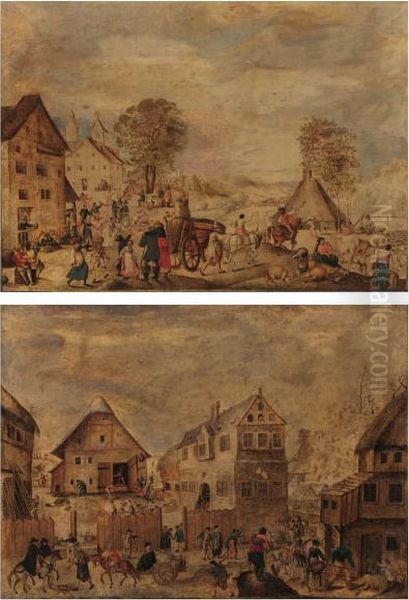 Deux Sce Nes De Village Oil Painting by Hans Bol