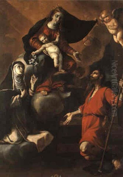 L'apparizione Della Madonna Col Bambino Ai Ss. Caterina Da Siena E Isidoro Oil Painting by Mattia Preti