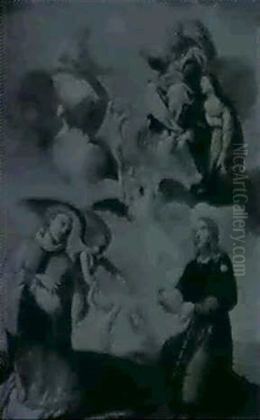 Saints Lawrence And Roch With The Madonna Interceding With  Trinity On Behalf Of The Souls Of Plague Victims Oil Painting by Mattia Preti