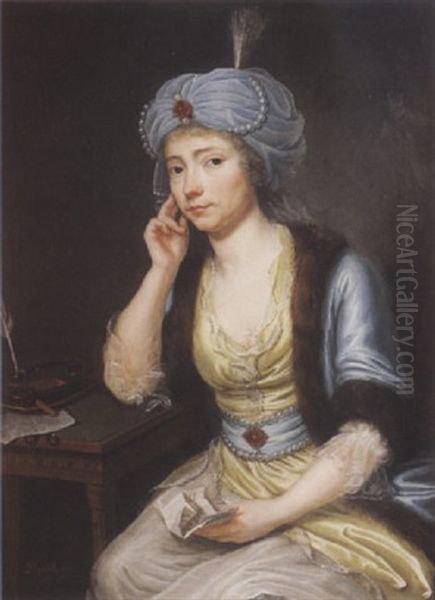 Portrait De Charlotte Marquis En Sultane Oil Painting by Jean Preudhomme