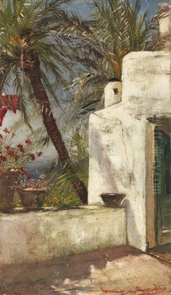 Palmenterrasse (capri) Oil Painting by Hermione von Preuschen