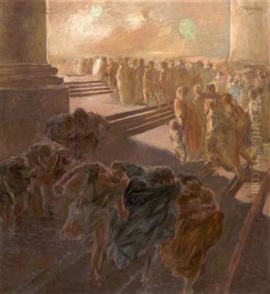 Driving The Merchants Out Of The Temple Oil Painting by Gaetano Previati