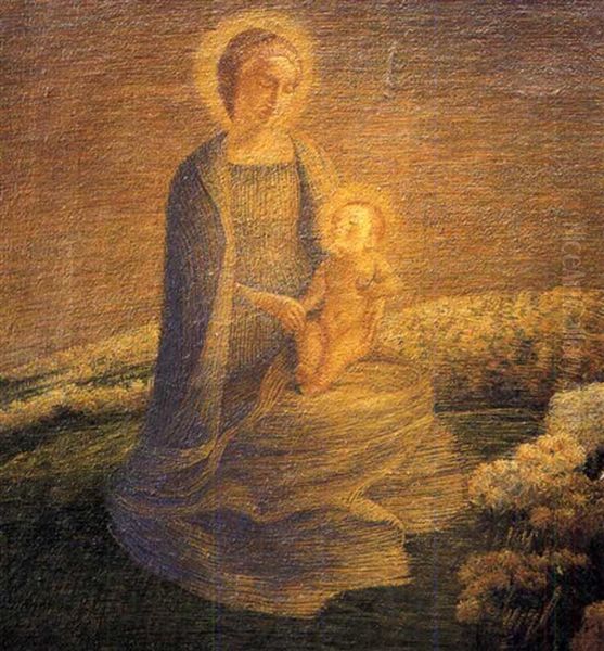 Madonna Con Il Bambino Oil Painting by Gaetano Previati