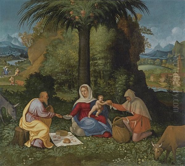 The Rest On The Flight Into Egypt Oil Painting by Andrea Previtali