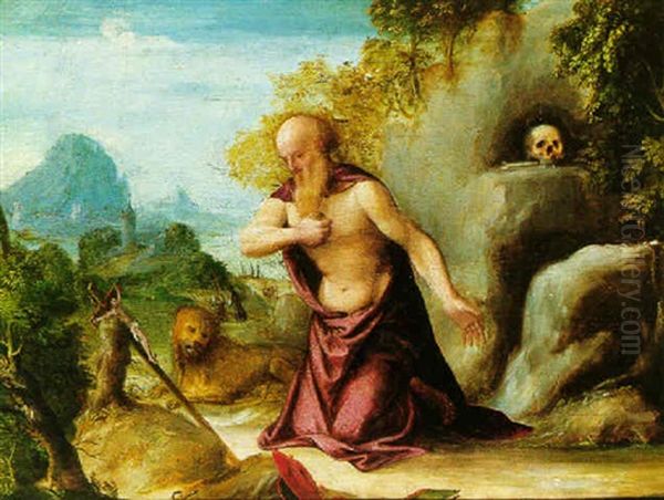 Saint Jerome In The Wilderness Oil Painting by Andrea Previtali