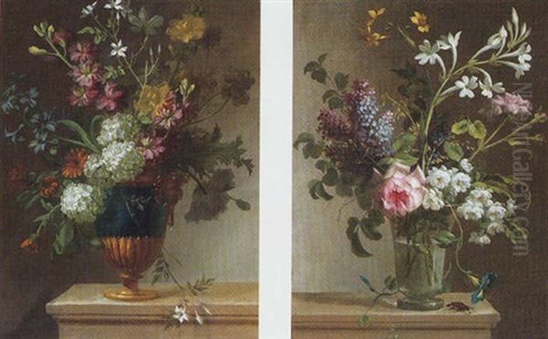 Still Life Of Stocks, Hyacinths, Chrysanthemums And Other Flowers In A Parcel-gilt Ormolu Vase Oil Painting by Jean Jacques Prevost the Elder